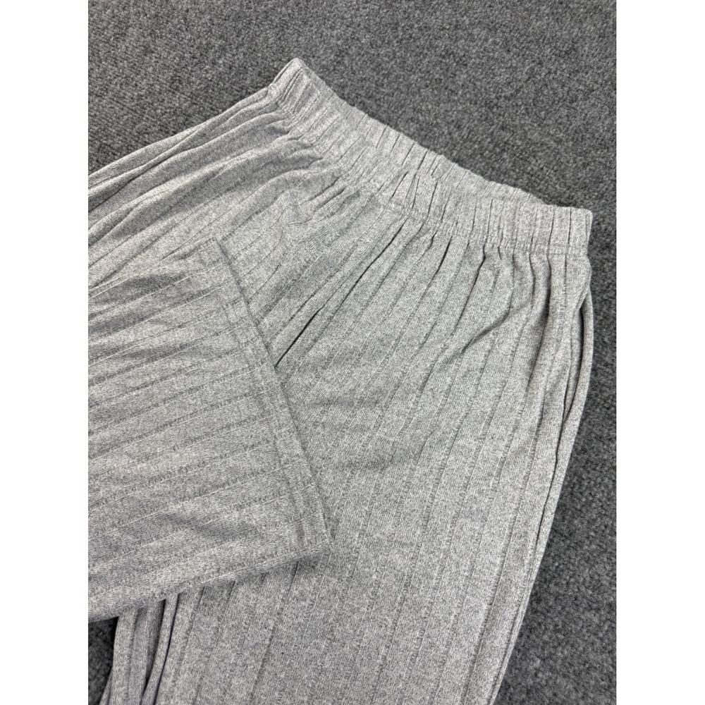 Pistacho Ribbed Knit Pants OS Gray Wide Leg Elastic Waist Women